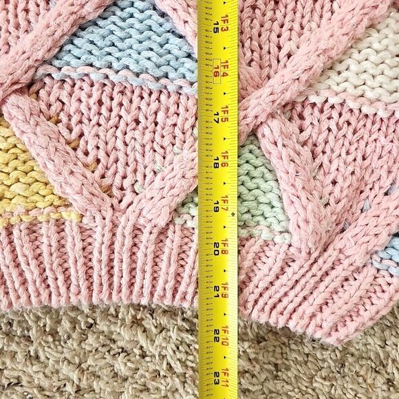 Vintage Pink Chunky Knit Sweater Vest 3D Knit Argyle 80s Pastel Fairy Kei Preppy - Picture 13 of 16